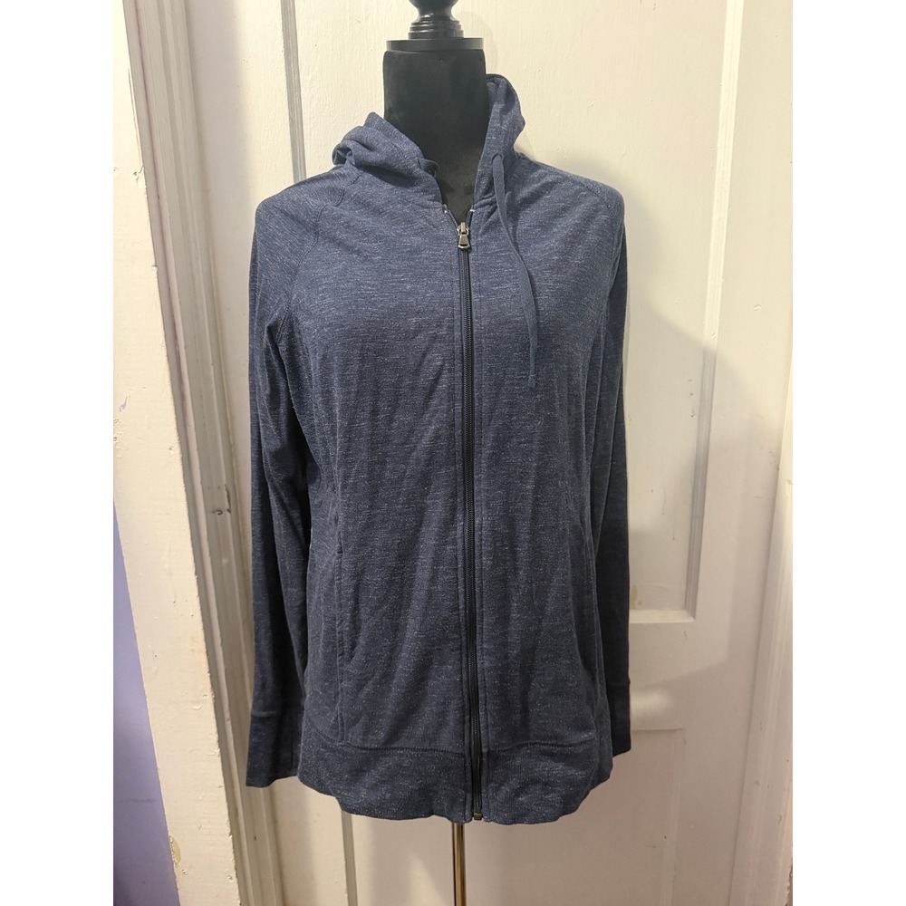 Tek Gear DryTEK Heather Blue Full Zip Hoodie Jacket Thumbhole Cuffs Large
